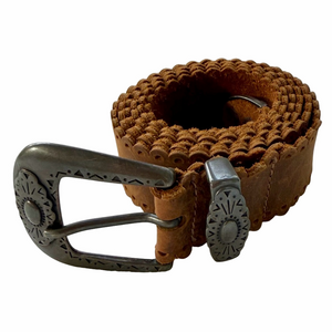 Leatherock Brown Suede Leather Belt Decorative Antique Silver Toned Buckle